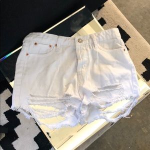 Forever 21 distressed white shorts